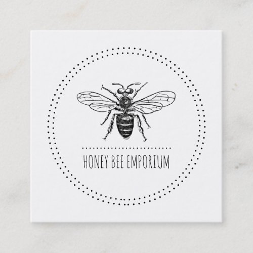 Hand Drawn Bee In Circle Square Business Card