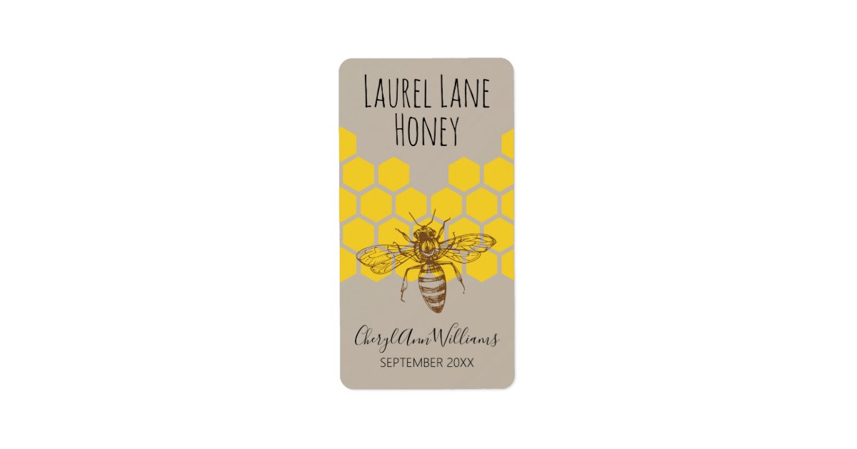 Hand-Drawn Bee Signature Series Apiary Product Label | Zazzle