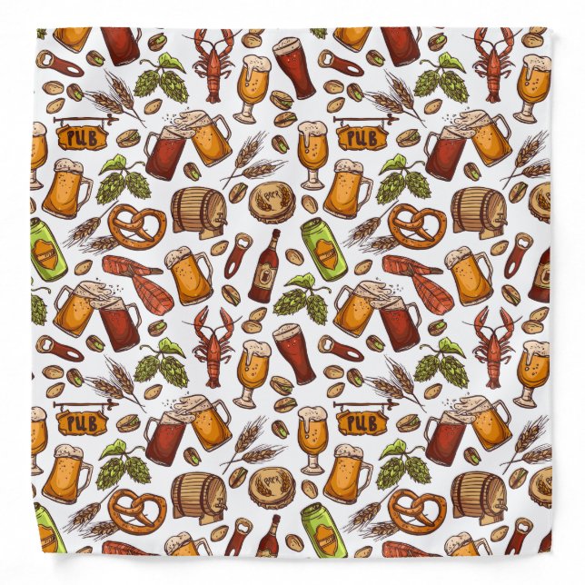 Hand Drawn Beer and Snacks Pattern Bandana (Front)