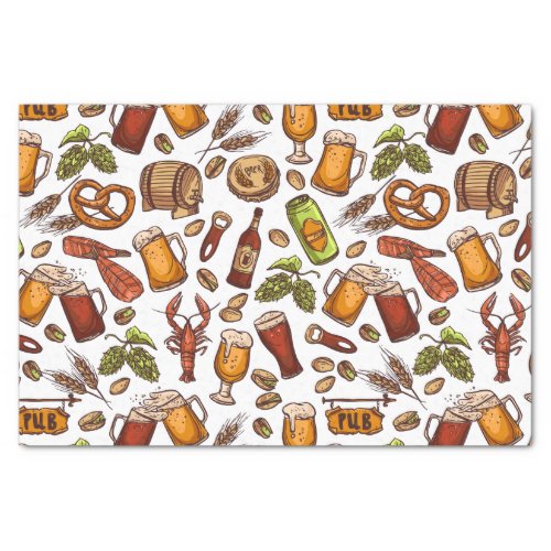 Hand Drawn Beer and Snacks Pattern Tissue Paper