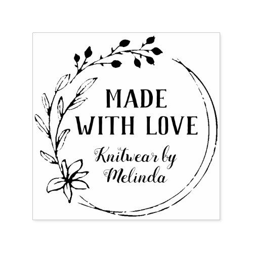 Hand_Drawn Berry Flower Wreath Made With Love Self_inking Stamp