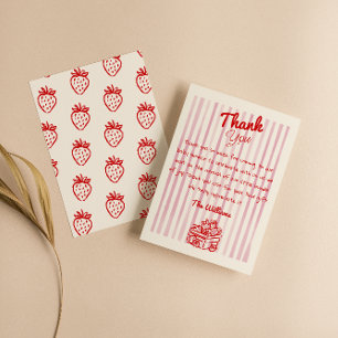 Hand Drawn Berry Strawberry  Girl Baby Shower Thank You Card