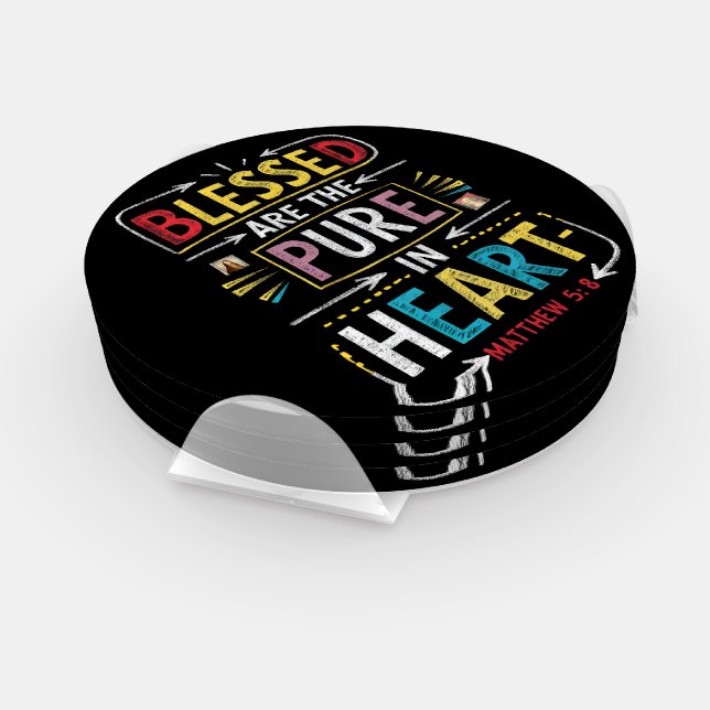 Hand-Drawn Bible Verse: Blessed Pure Heart Coaster Set (Set)