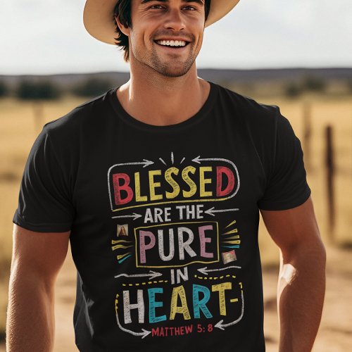 Hand_Drawn Bible Verse Blessed Pure Heart T_Shirt