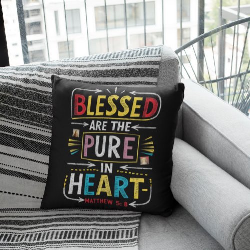 Hand_Drawn Bible Verse Blessed Pure Heart Throw Pillow