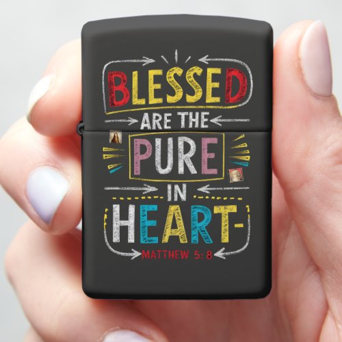 Hand_Drawn Bible Verse Blessed Pure Heart Zippo Lighter