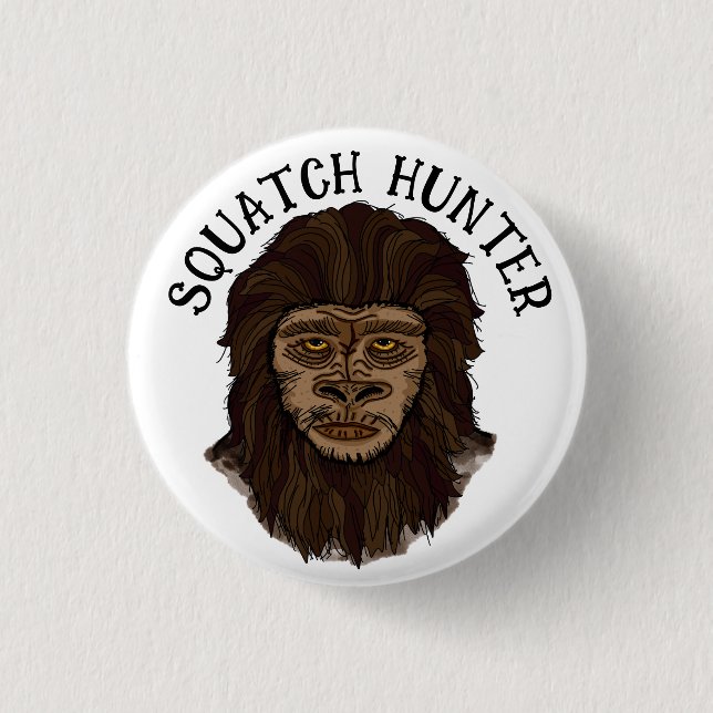 Hand drawn Bigfoot Sasquatch Swamp Ape Hunter  Button (Front)