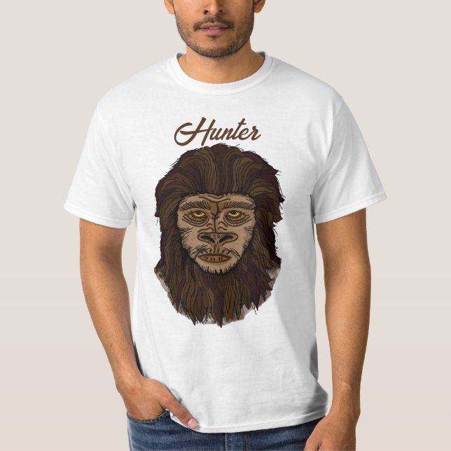Hand drawn Bigfoot Sasquatch Swamp Ape Hunter T-Shirt (Front)
