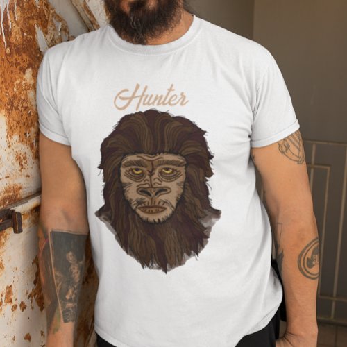 Hand drawn Bigfoot Sasquatch Swamp Ape Hunter T_Shirt