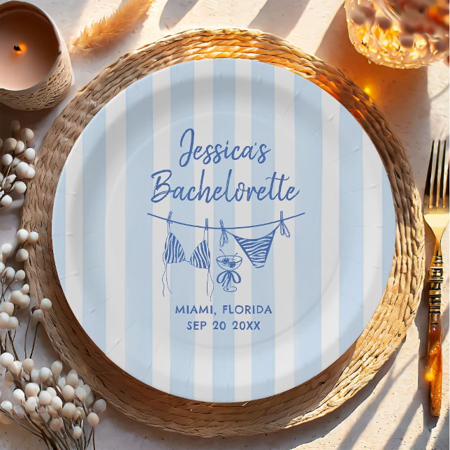 Hand Drawn Bikinis Coastal Bachelorette Weekend Paper Plates (Creator Uploaded)