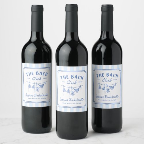 Hand Drawn Bikinis Coastal Bachelorette Weekend Wine Label