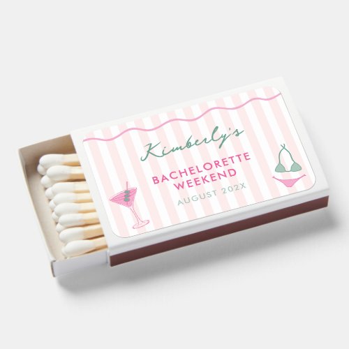 Hand-Drawn Bikinis & Martinis Bachelorette Weekend Matchboxes