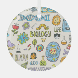 Hand-drawn biology, vintage illustration glass ornament