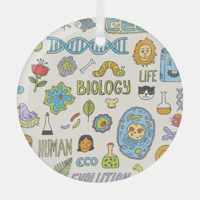 Hand-drawn biology, vintage illustration glass ornament (Front)