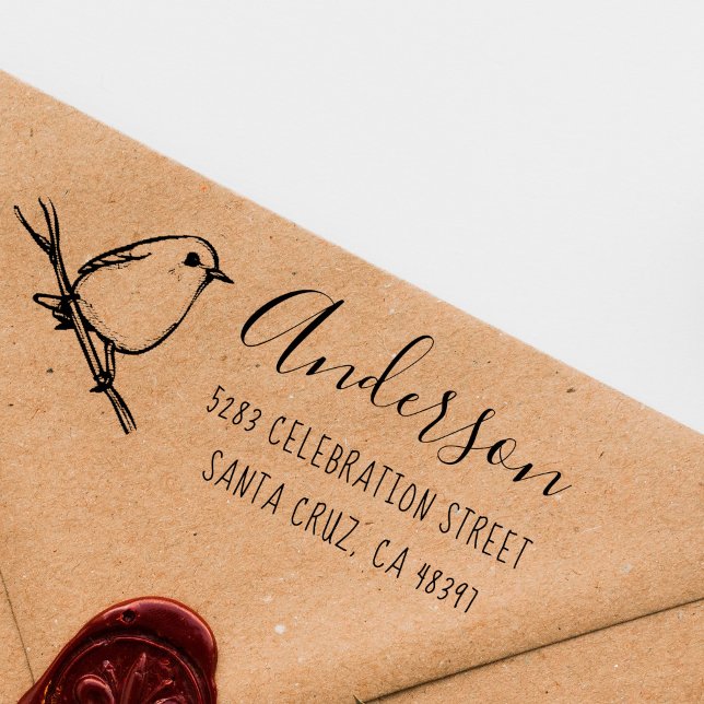 Hand-drawn Bird Custom Hand-written Return Address Rubber Stamp (Creator Uploaded)