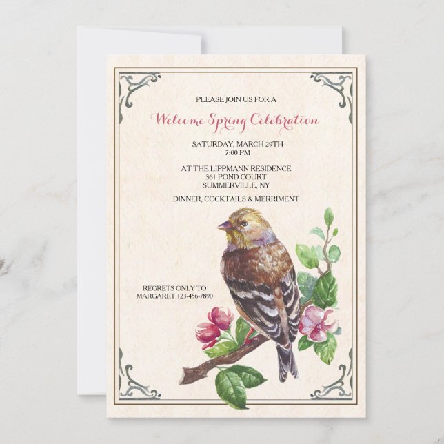 Hand-Drawn Bird Invitation (Front)