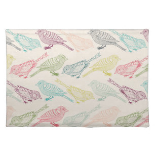 Hand Drawn Bird Sketches of Different Colors Cloth Placemat
