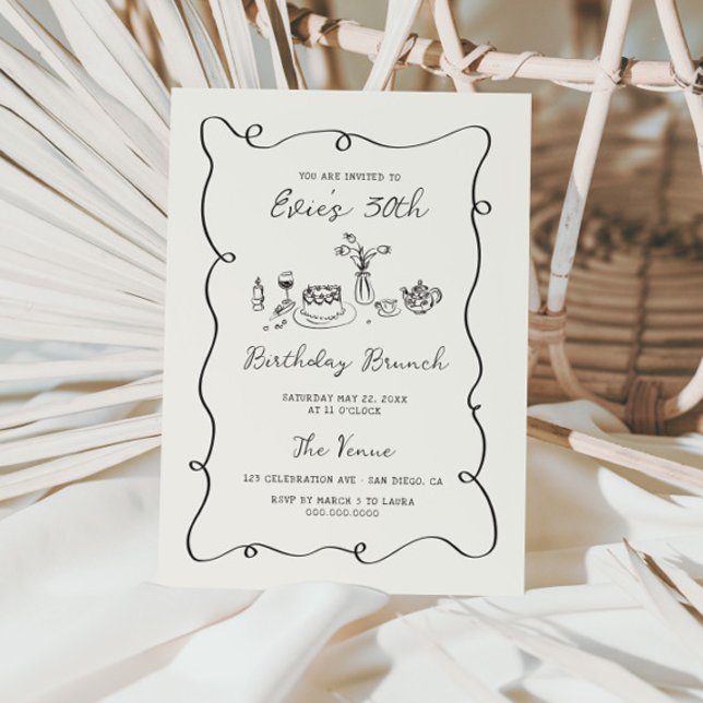 Hand Drawn Birthday Brunch Squiggle Frame Invitation (Creator Uploaded)