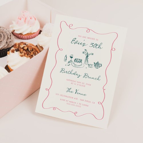 Hand Drawn Birthday Brunch Squiggle Frame Invitation