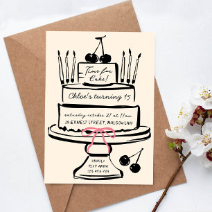 Hand Drawn Birthday Cake Funky Contemporary Party Invitation