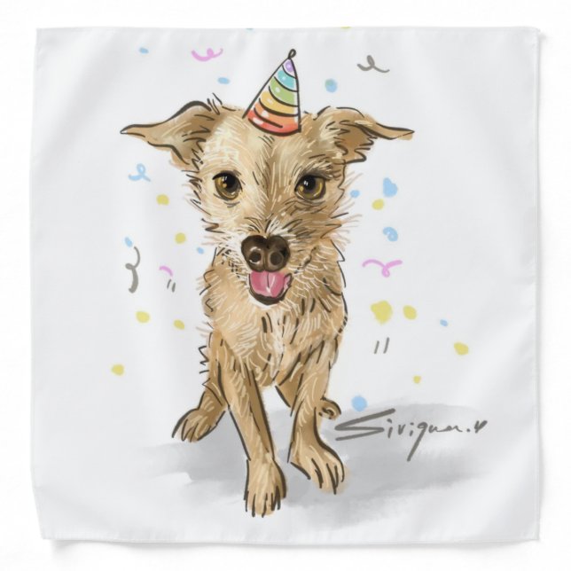 Hand - Drawn Birthday Dog Bandana (Front)