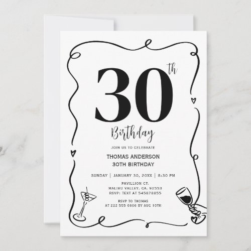 Hand Drawn Birthday Party 30th40th50th Invitation