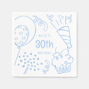 Hand Drawn Birthday Party Any Age Pastel Blue Napkins