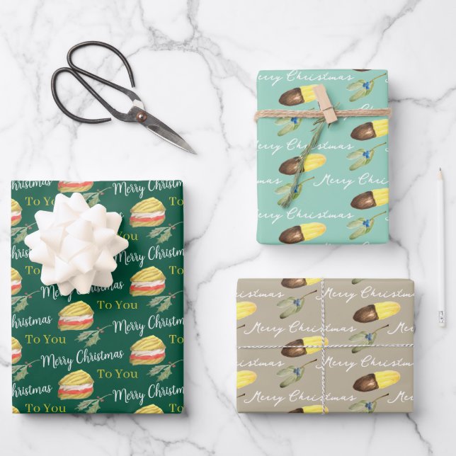 Hand Drawn Biscuit Cookie Christmas Wrapping Paper Sheets (Front)