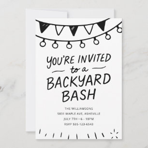 Hand Drawn Black and White Backyard Party Invitation