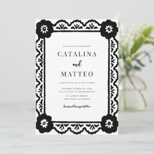 Hand Drawn Black and White Floral Border Wedding Invitation