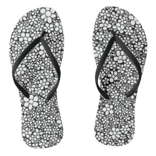 Hand Drawn Black and White Flower Pattern Flip Flops