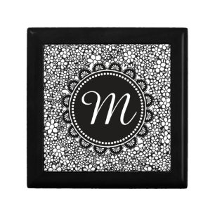 Hand Drawn Black and White Flower Pattern Monogram Gift Box