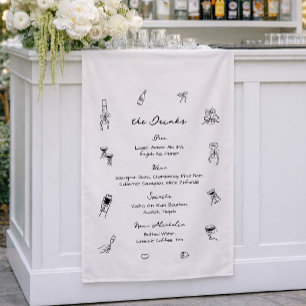 Hand Drawn Black and White Wedding Bar Fabric Sign