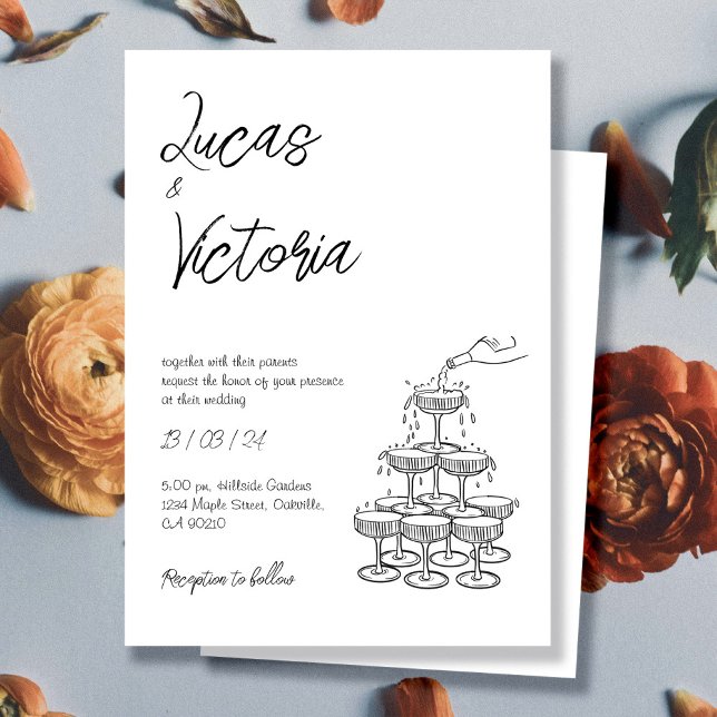 Hand Drawn black and white Whimsical Wedding Invitation (Creator Uploaded)