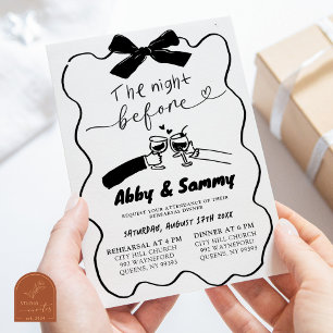 Hand Drawn Black Bow Couple Toast Rehearsal Dinner Invitation