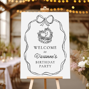 Hand Drawn Black Bow Girl Birthday Welcome Sign