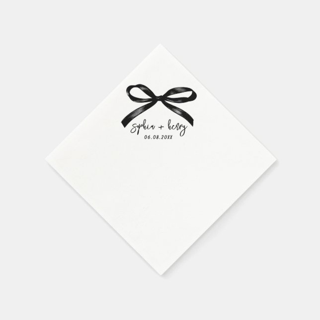 Hand Drawn black Bow Simple Cocktail Wedding  Napk Napkins (Corner)