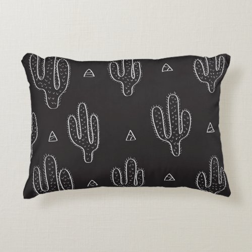 Hand Drawn Black Cactus Pattern Accent Pillow