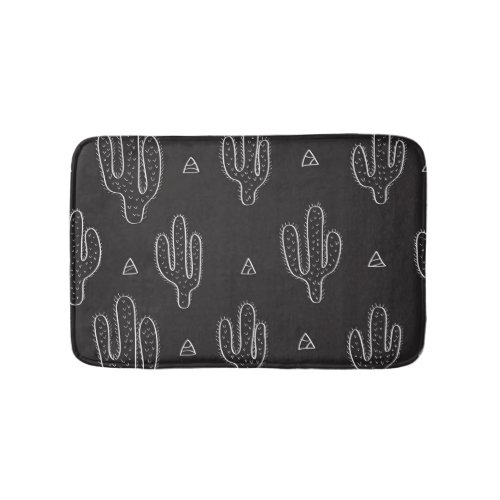 Hand Drawn Black Cactus Pattern Bath Mat