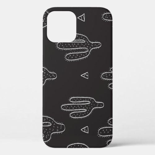 Hand Drawn Black Cactus Pattern iPhone 12 Case