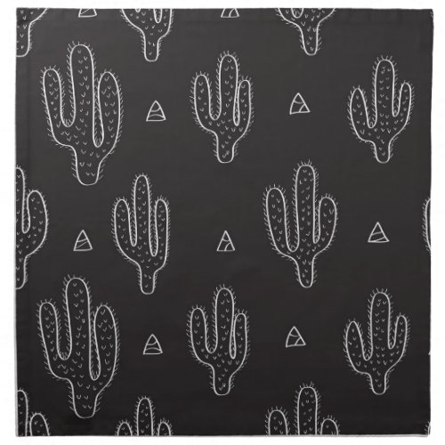 Hand Drawn Black Cactus Pattern Cloth Napkin