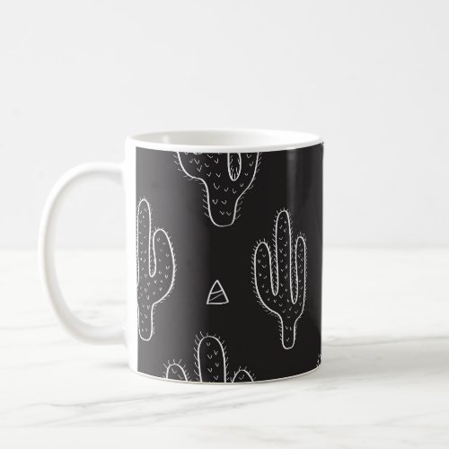 Hand Drawn Black Cactus Pattern Coffee Mug