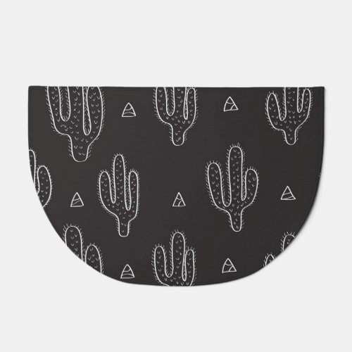 Hand Drawn Black Cactus Pattern Doormat