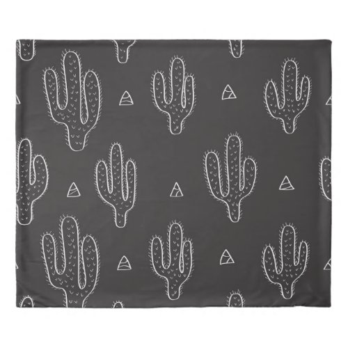 Hand Drawn Black Cactus Pattern Duvet Cover
