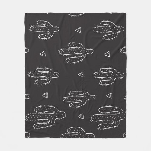 Hand Drawn Black Cactus Pattern Fleece Blanket