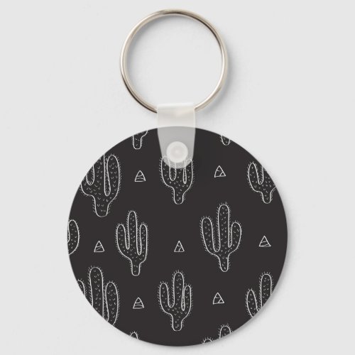 Hand Drawn Black Cactus Pattern Keychain