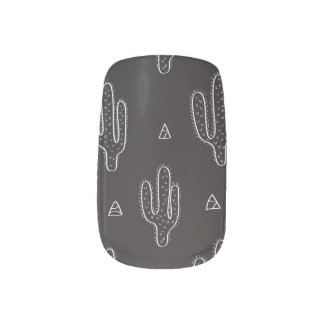 Hand Drawn Black Cactus Pattern Minx Nail Art