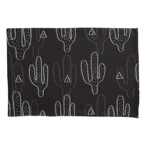 Hand Drawn Black Cactus Pattern Pillow Case