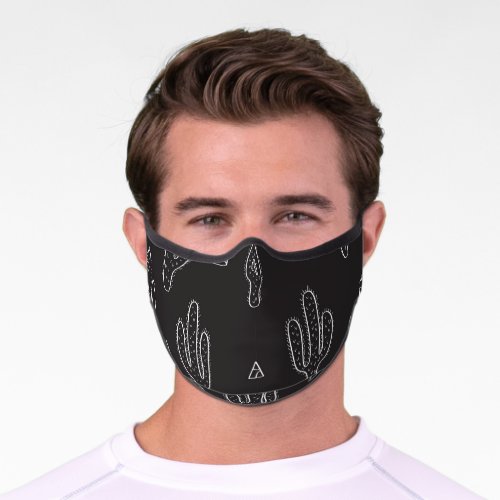 Hand Drawn Black Cactus Pattern Premium Face Mask