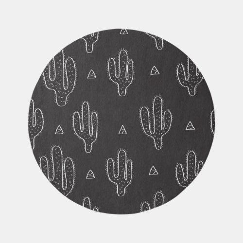 Hand Drawn Black Cactus Pattern Rug